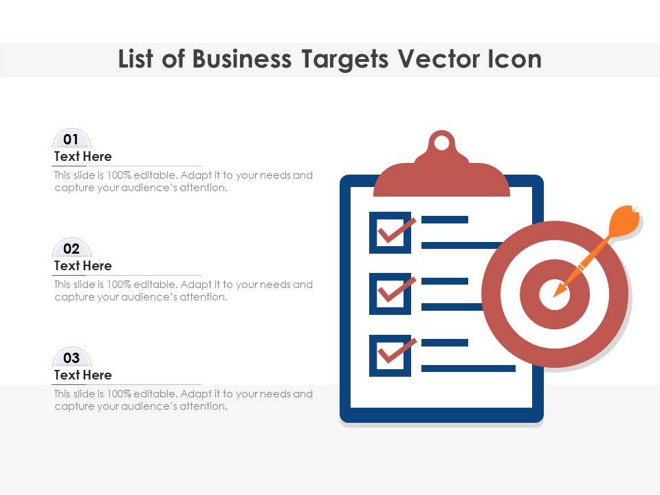 List Of Business Targets Vector Icon Ppt PowerPoint Presentation Styles Portrait PDF