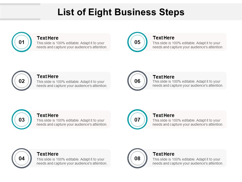 List Of Eight Business Steps Ppt PowerPoint Presentation Layouts Aids