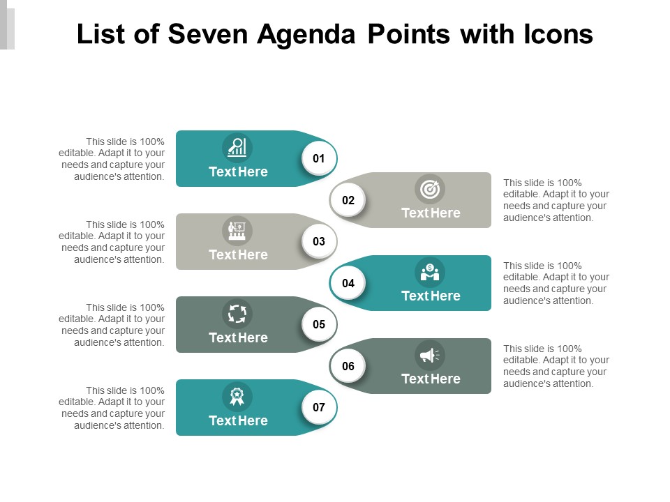 List Of Seven Agenda Points With Icons Ppt PowerPoint Presentation Styles