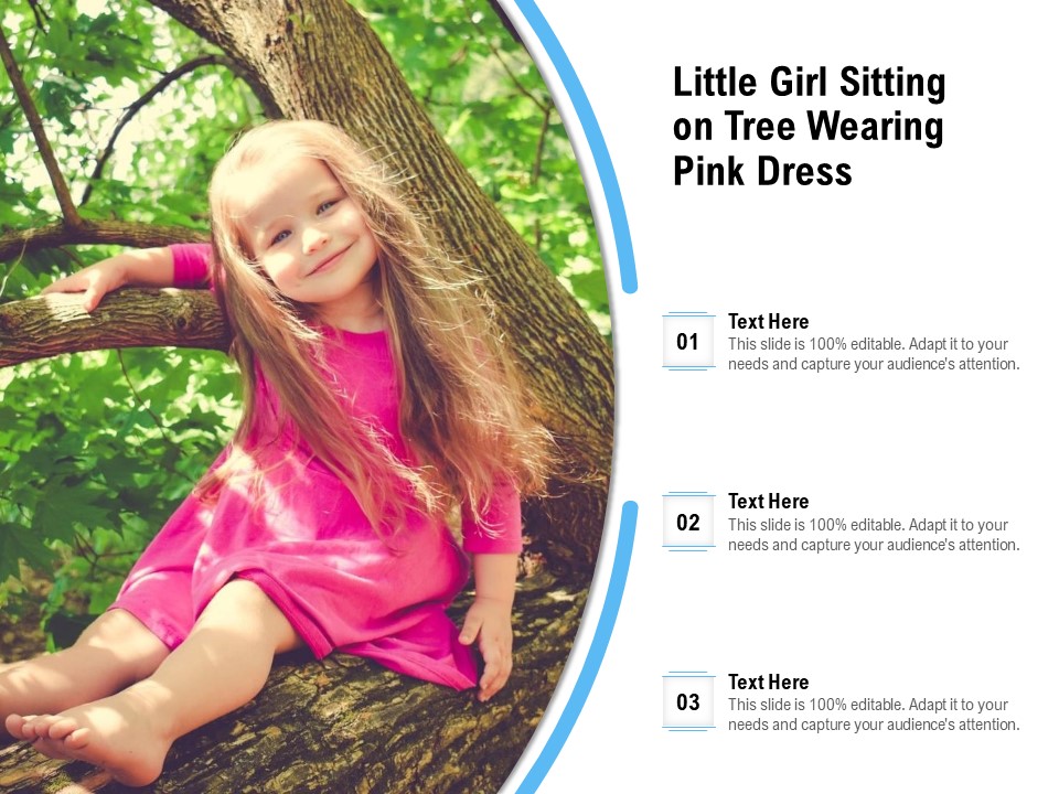 Little Girl Sitting On Tree Wearing Pink Dress Ppt PowerPoint Presentation Professional Display PDF