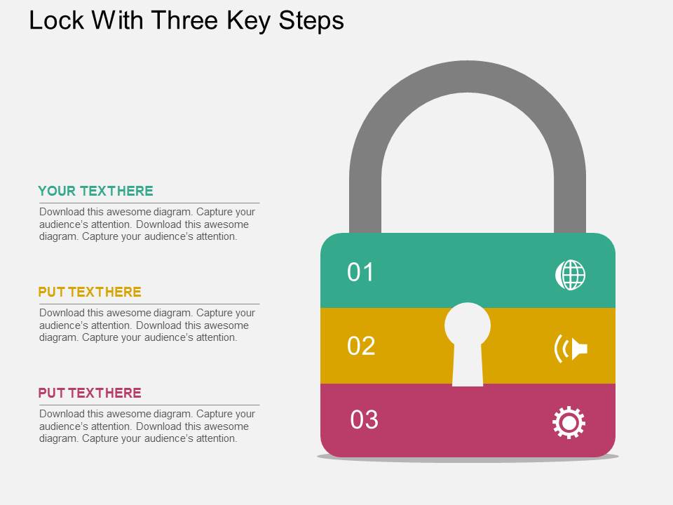 Lock With Three Key Steps Powerpoint Templates