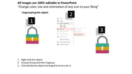 Lock With Three Key Steps Powerpoint Templates