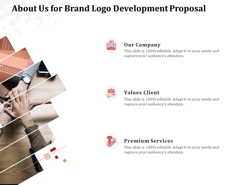 Logo Design About Us For Brand Logo Development Proposal Ppt Icon Clipart PDF