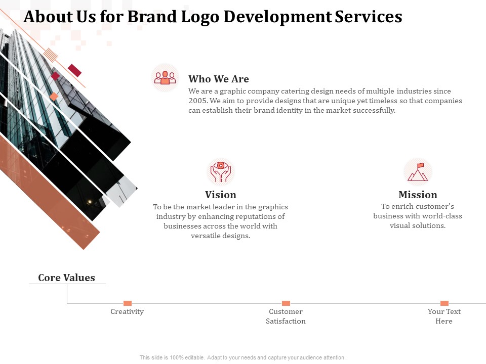 Logo Design About Us For Brand Logo Development Services Ppt Outline Styles PDF