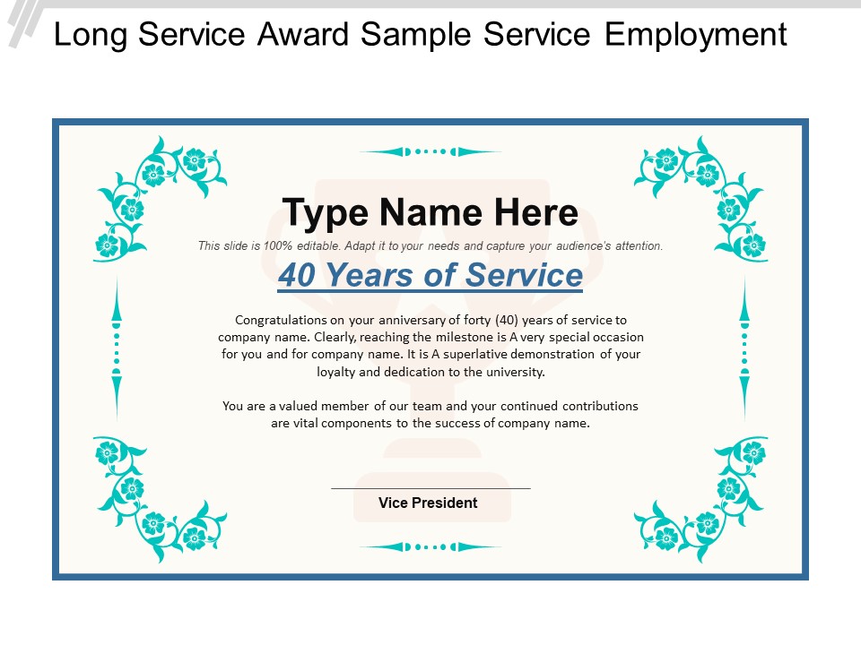 Long Service Award Sample Service Employment Ppt PowerPoint Presentation Pictures Background Images