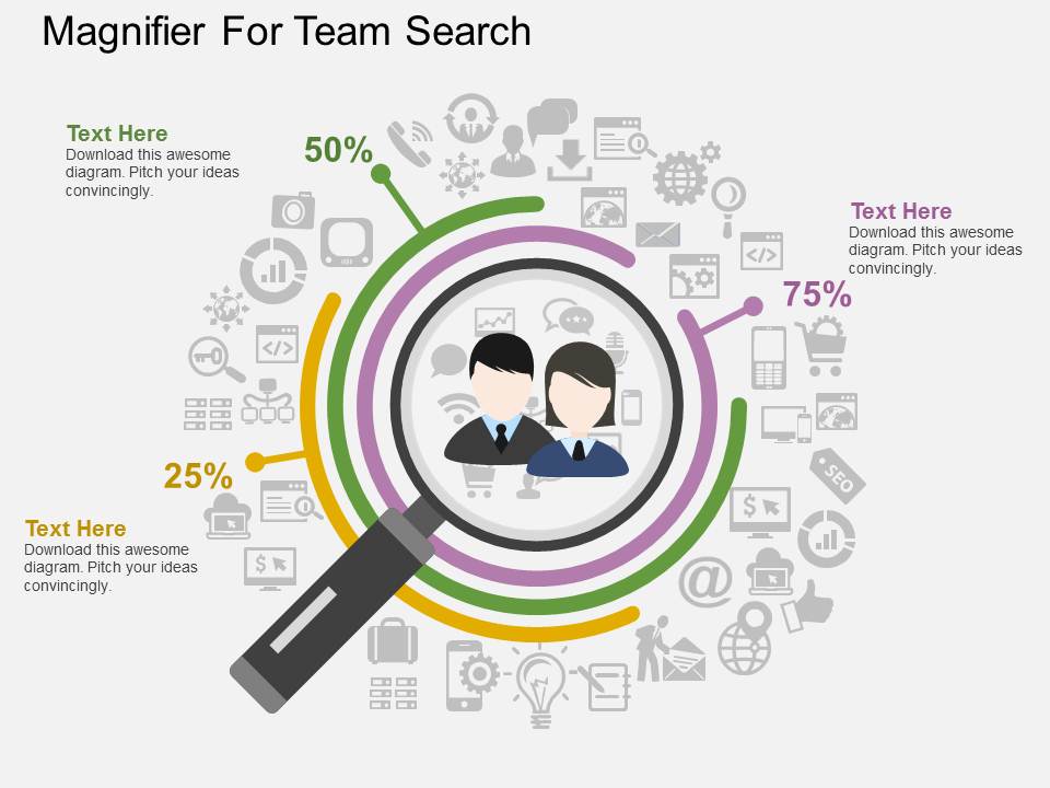Magnifier For Team Search Powerpoint Template