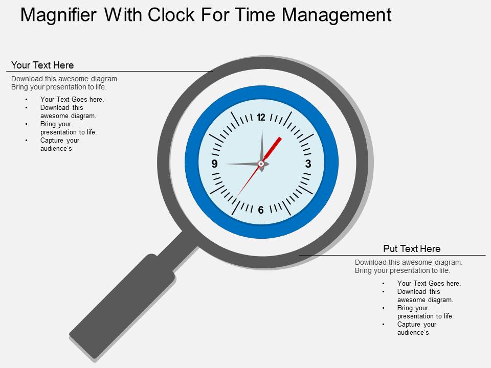 Magnifier With Clock For Time Management Powerpoint Template