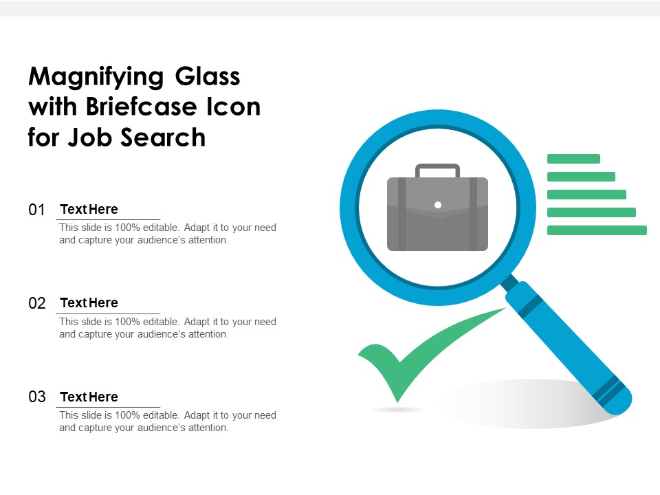 Magnifying Glass With Briefcase Icon For Job Search Ppt PowerPoint Presentation Infographics Smartart PDF