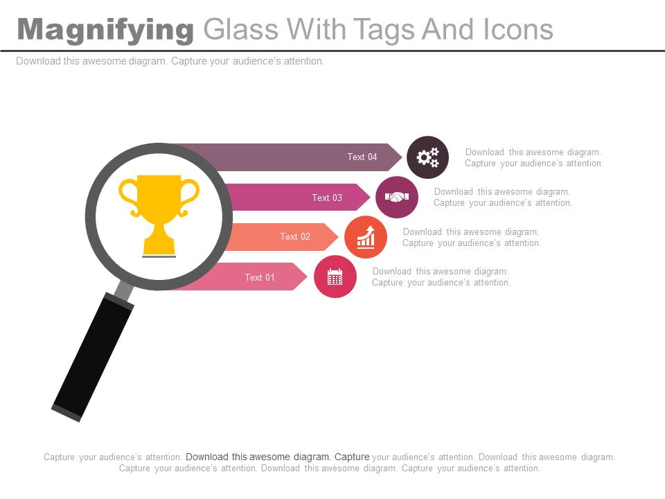 Magnifying Glass With Tags And Icons For Success Powerpoint Slides