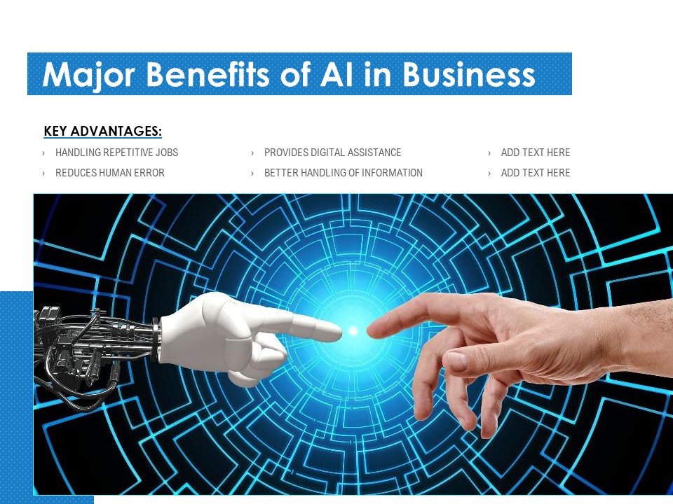 Major Benefits Of AI In Business Ppt PowerPoint Presentation Inspiration Graphics Pictures PDF