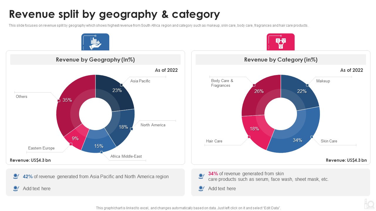 Makeup And Beauty Care Products Company Profile Revenue Split By Geography And Category Graphics PDF