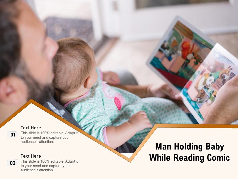 Man Holding Baby While Reading Comic Ppt PowerPoint Presentation Slides Ideas PDF