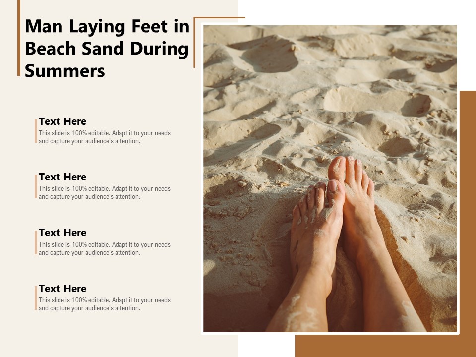 Man Laying Feet In Beach Sand During Summers Ppt PowerPoint Presentation Pictures Shapes PDF
