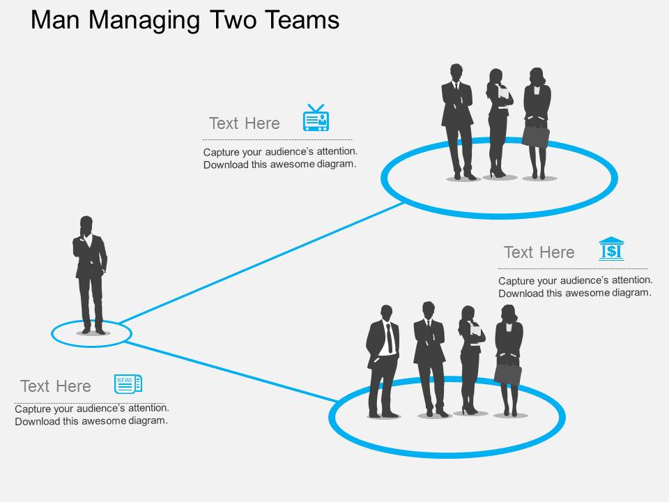 Man Managing Two Teams Powerpoint Template
