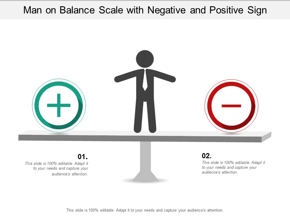 Man On Balance Scale With Negative And Positive Sign Ppt Powerpoint Presentation Infographics Model