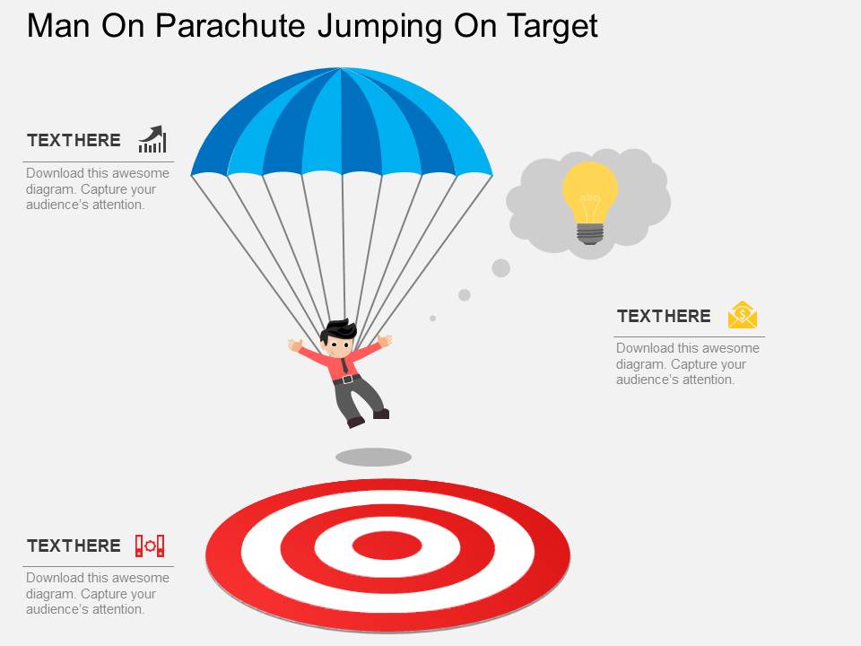Man On Parachute Jumping On Target Powerpoint Template