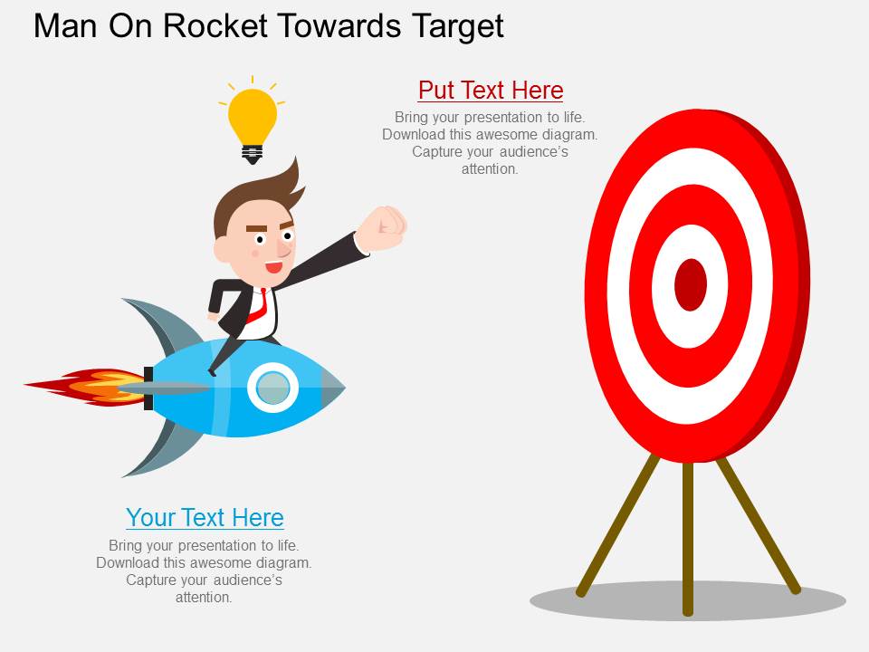 Man On Rocket Towards Target Powerpoint Template