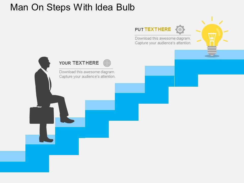 Man On Steps With Idea Bulb Powerpoint Templates