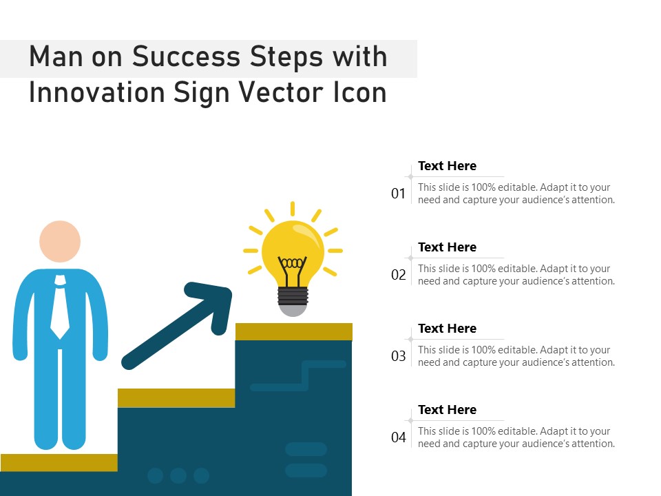 Man On Success Steps With Innovation Sign Vector Icon Ppt PowerPoint Presentation Icon Templates PDF