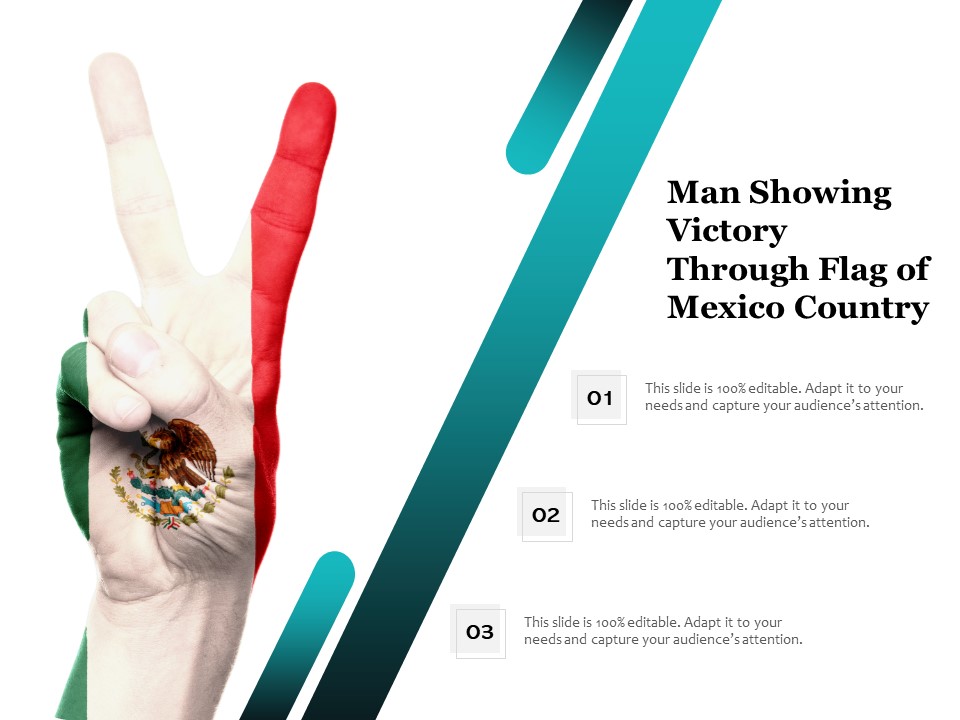 Man Showing Victory Through Flag Of Mexico Country Ppt PowerPoint Presentation Gallery Example PDF