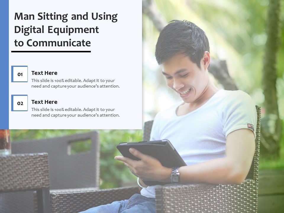 Man Sitting And Using Digital Equipment To Communicate Ppt PowerPoint Presentation File Tips PDF