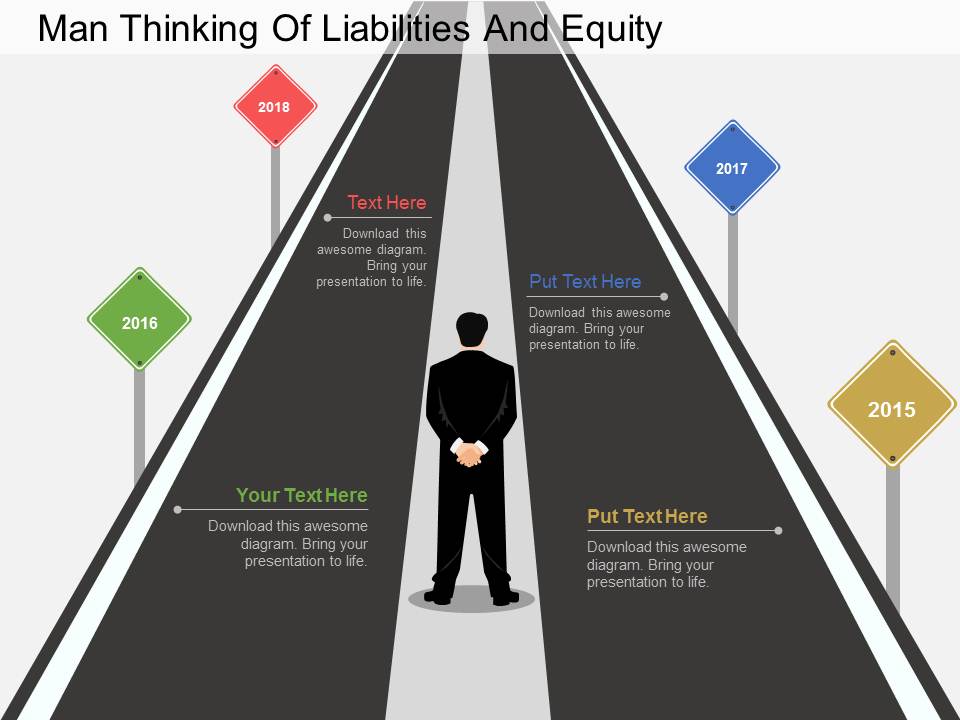 Man Thinking Of Liabilities And Equity Powerpoint Template