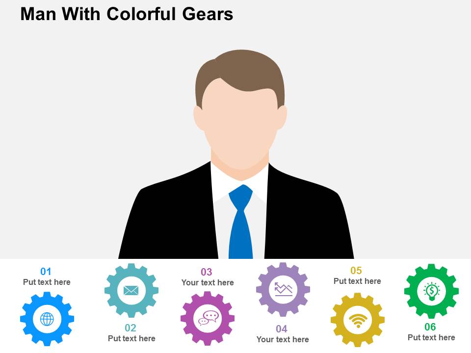 Man With Colorful Gears Powerpoint Templates