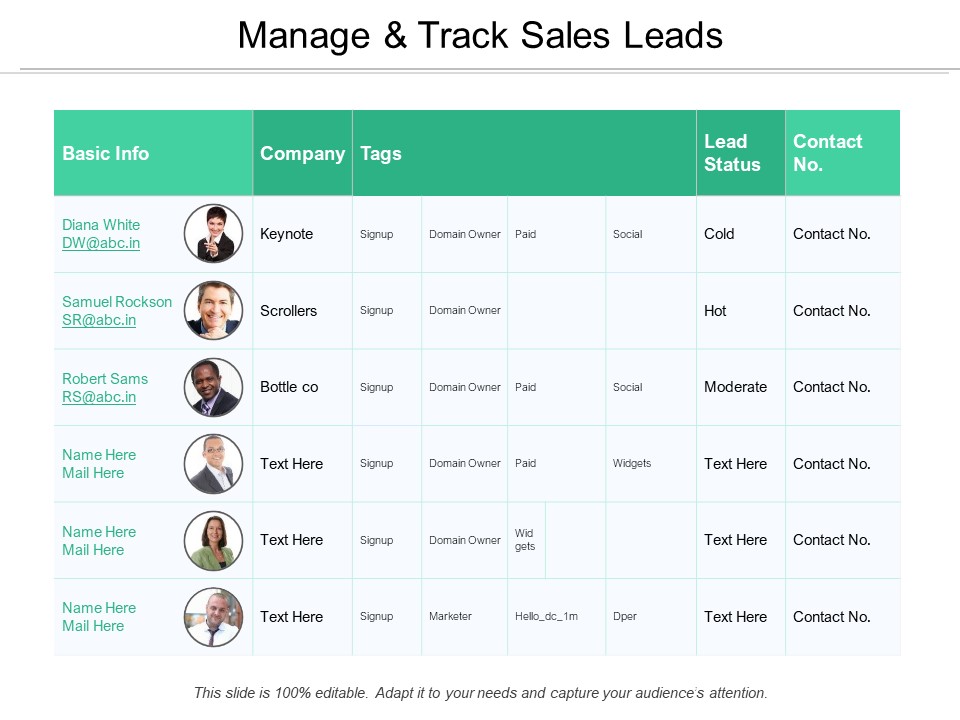 Manage And Track Sales Leads Ppt PowerPoint Presentation Styles Deck
