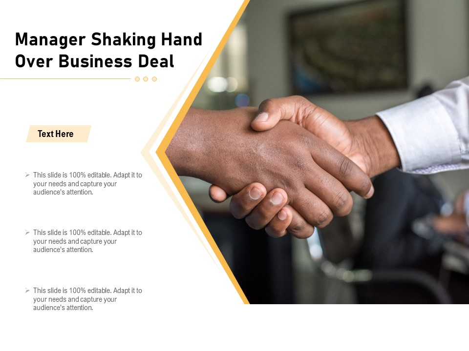 Manager Shaking Hand Over Business Deal Ppt PowerPoint Presentation Gallery Graphic Images PDF