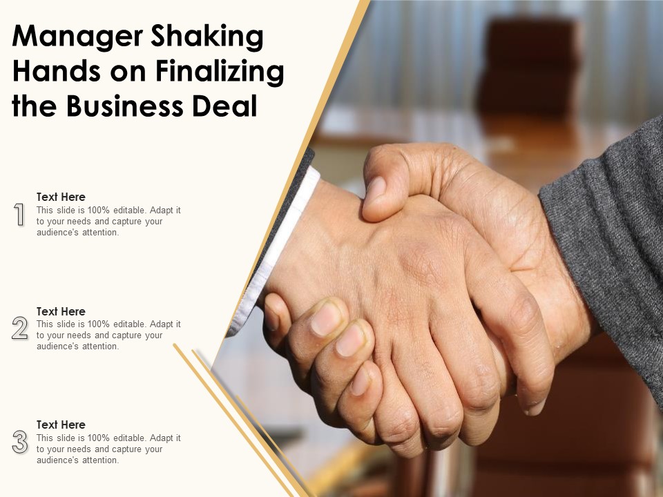 Manager Shaking Hands On Finalizing The Business Deal Ppt PowerPoint Presentation Ideas Graphics Pictures PDF