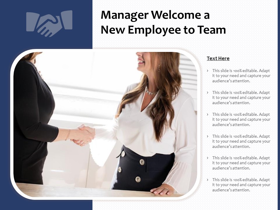 Manager Welcome A New Employee To Team Ppt PowerPoint Presentation Show Outline PDF