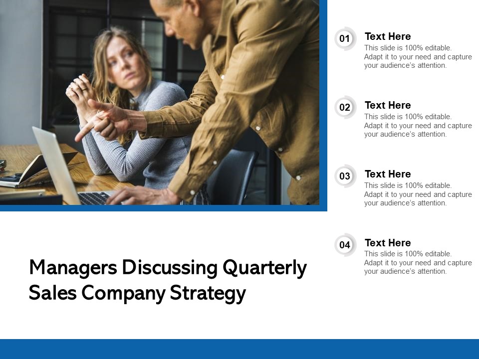 Managers Discussing Quarterly Sales Company Strategy Ppt PowerPoint Presentation Gallery Information PDF