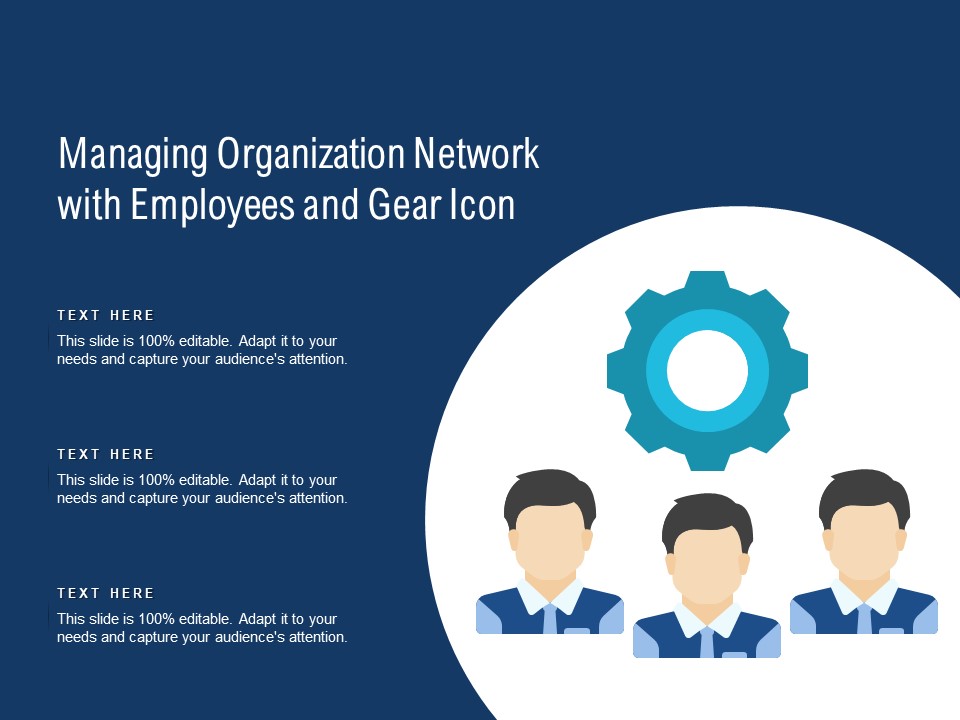 Managing Organization Network With Employees And Gear Icon Ppt PowerPoint Presentation Gallery Graphics Design PDF