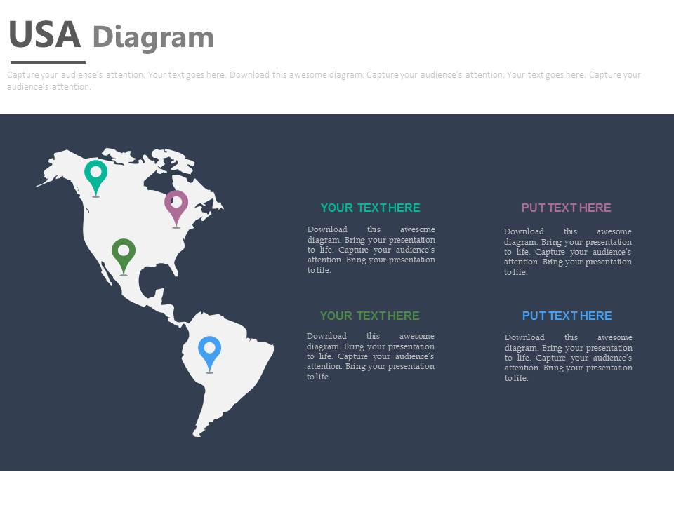 Map Of Usa With Multiple Locations Powerpoint Slides
