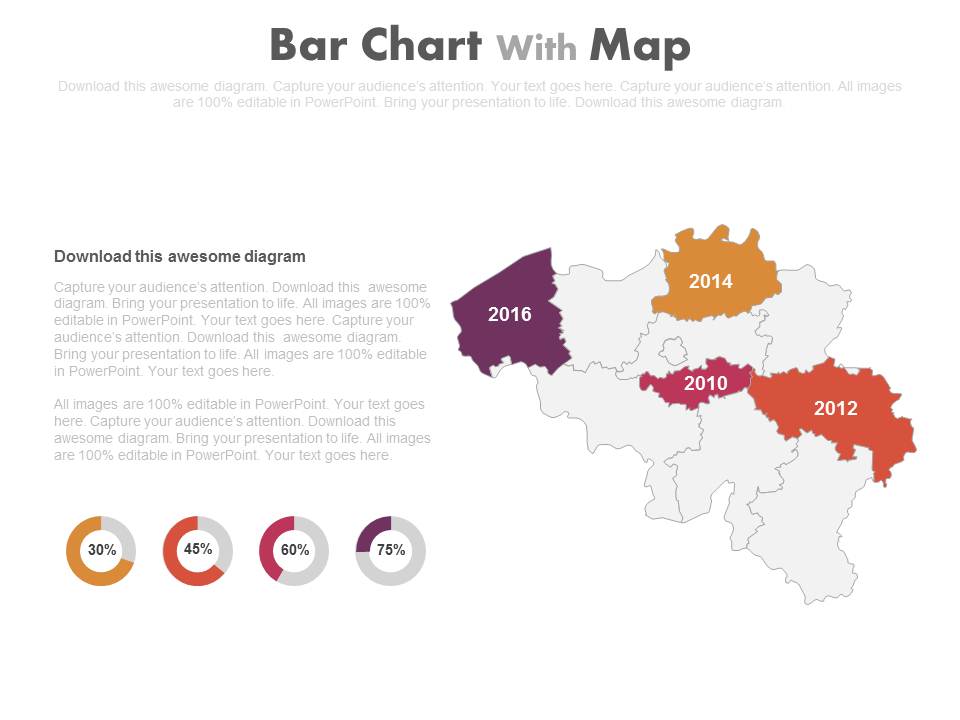Map With Years And Percentage Charts Powerpoint Slides