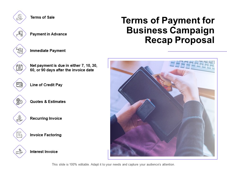 Marketing Campaign Terms Of Payment For Business Campaign Recap Proposal Infographics PDF