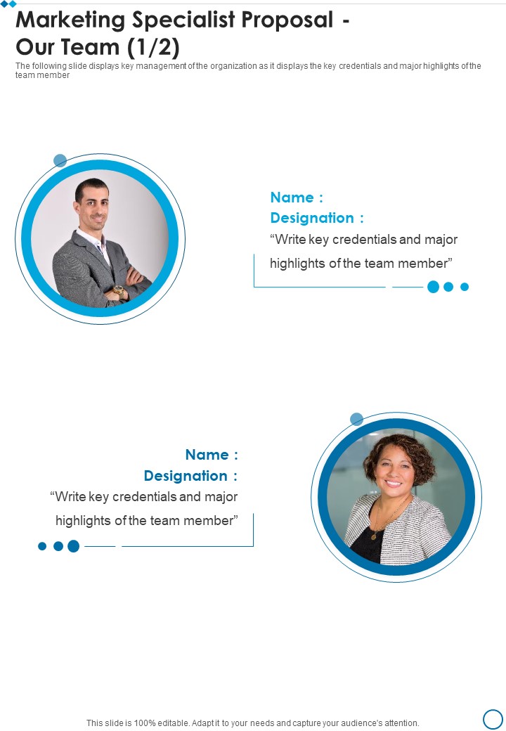 Marketing Specialist Proposal Our Team One Pager Sample Example Document