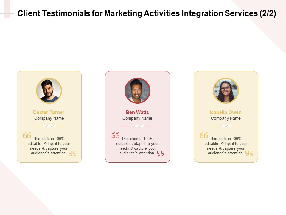 Marketing Strategy Client Testimonials For Marketing Activities Integration Services Capture Formats PDF