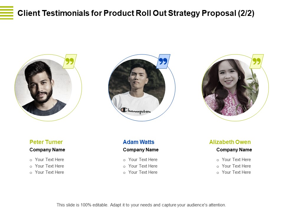 Marketing Strategy Proposal For Product Launch Client Testimonials For Product Roll Out Strategy Proposal Management Microsoft PDF