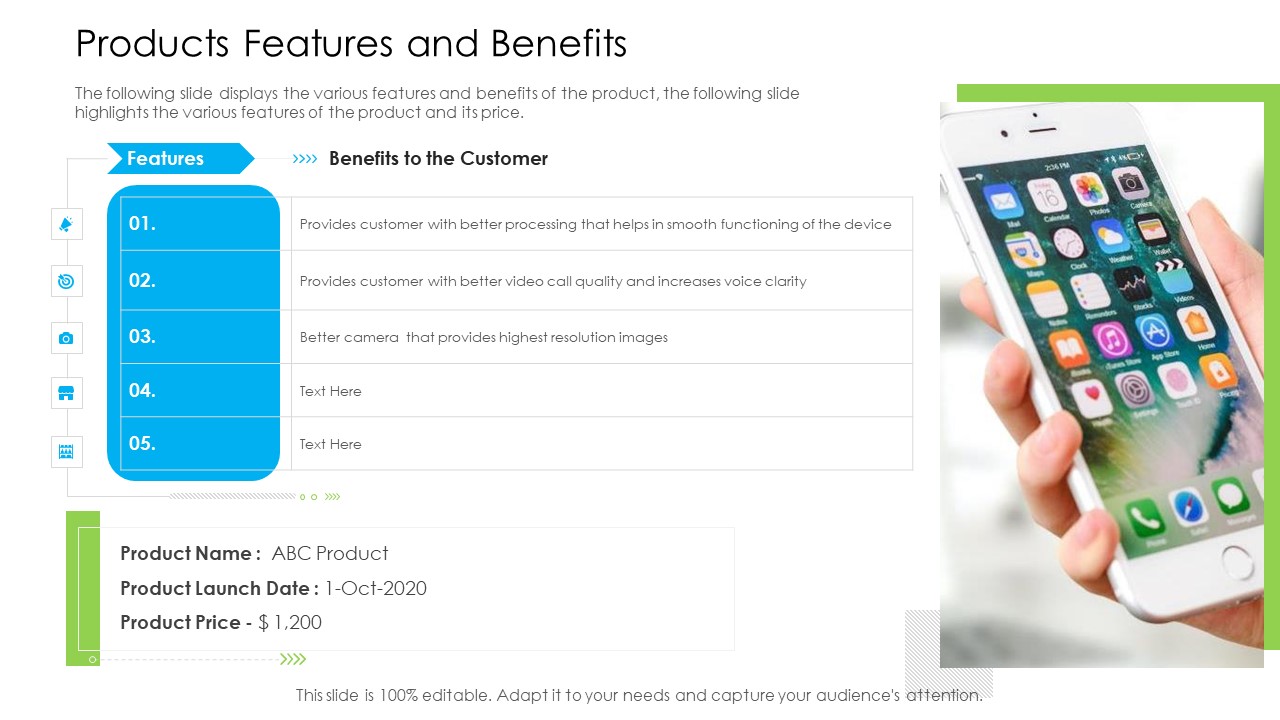 Marketing Techniques Online Offline Commercial Activities Products Features And Benefits Infographics PDF