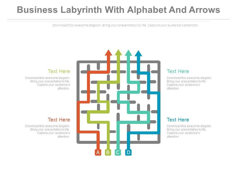 Maze With Alphabets And Arrows For Solution Powerpoint Template