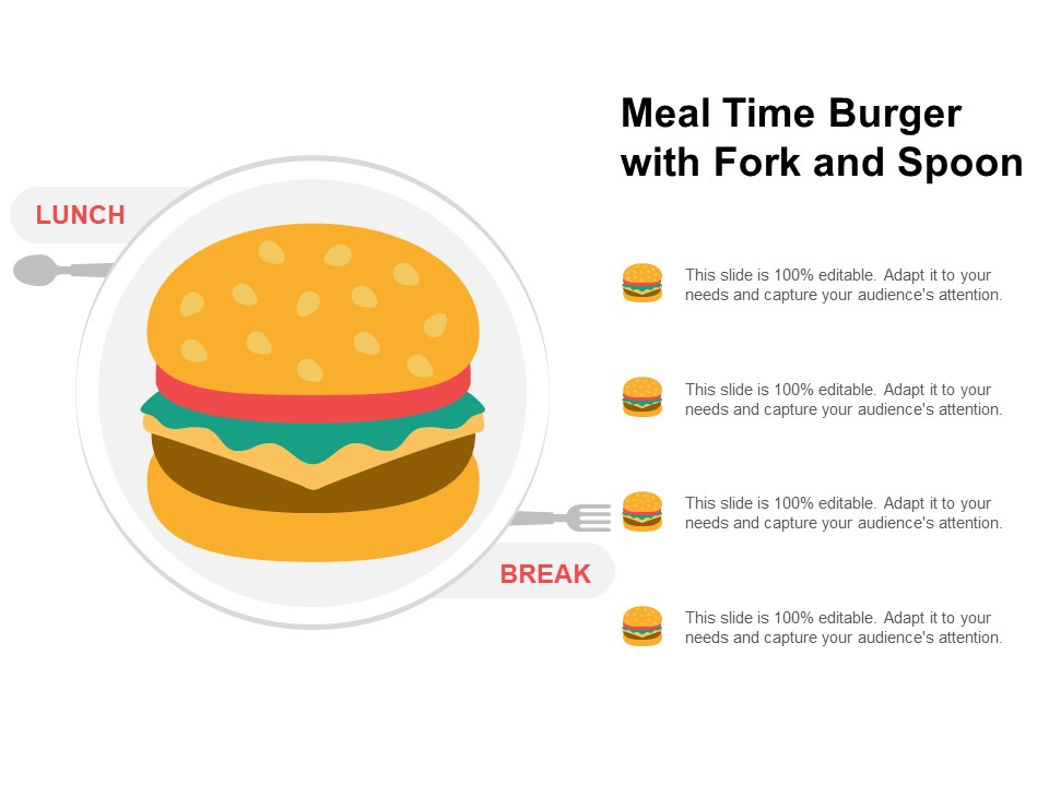 Meal Time Burger With Fork And Spoon Ppt PowerPoint Presentation Slides Visual Aids