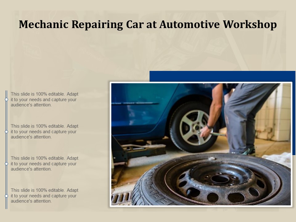 Mechanic Repairing Car At Automotive Workshop Ppt PowerPoint Presentation Gallery Shapes PDF