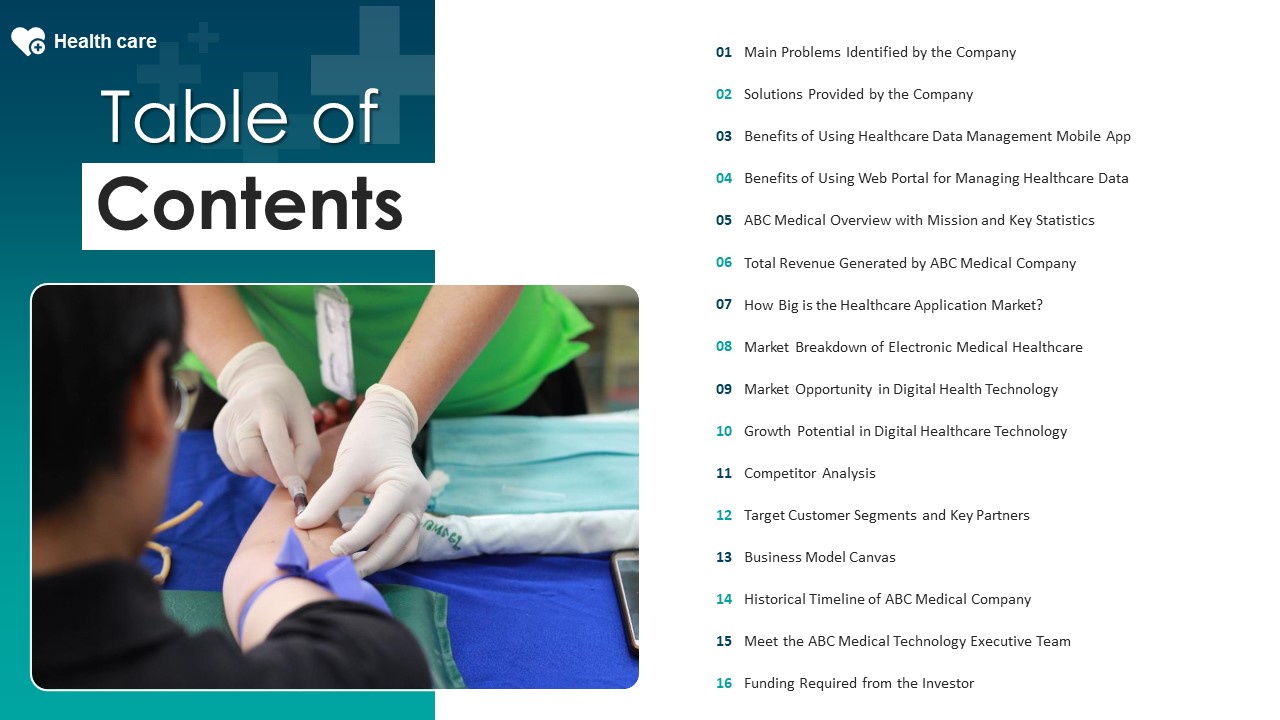 Medical Care Table Of Contents Template PDF