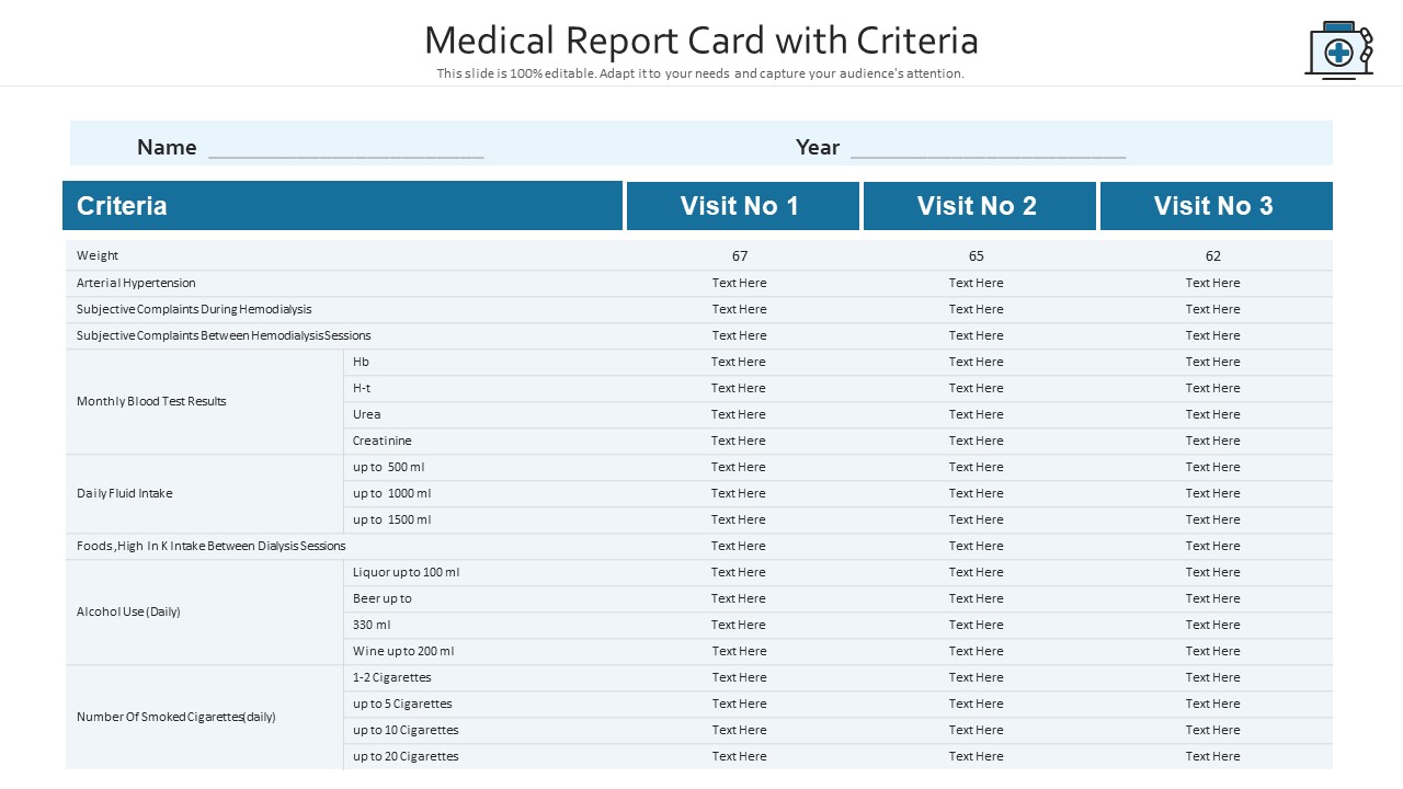 Medical Report Card With Criteria Ppt File Infographics PDF