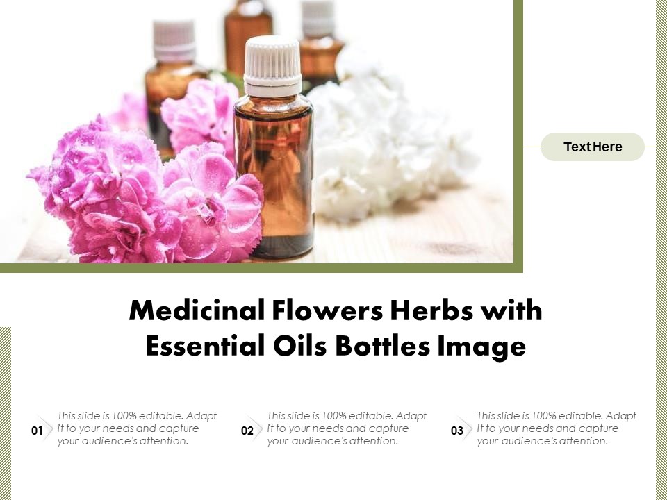 Medicinal Flowers Herbs With Essential Oils Bottles Image Ppt PowerPoint Presentation File Slide Download PDF