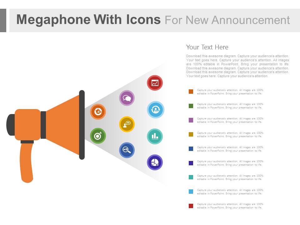 Megaphone With Communication Icons For Announcement Powerpoint Slides