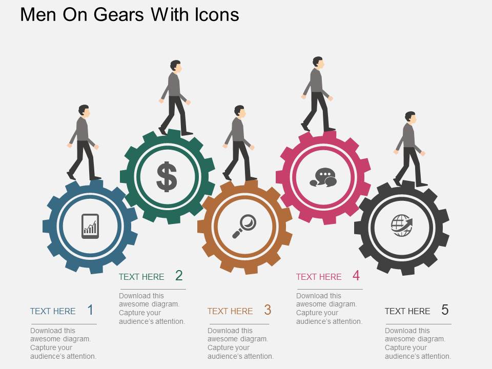 Men On Gears With Icons Powerpoint Templates