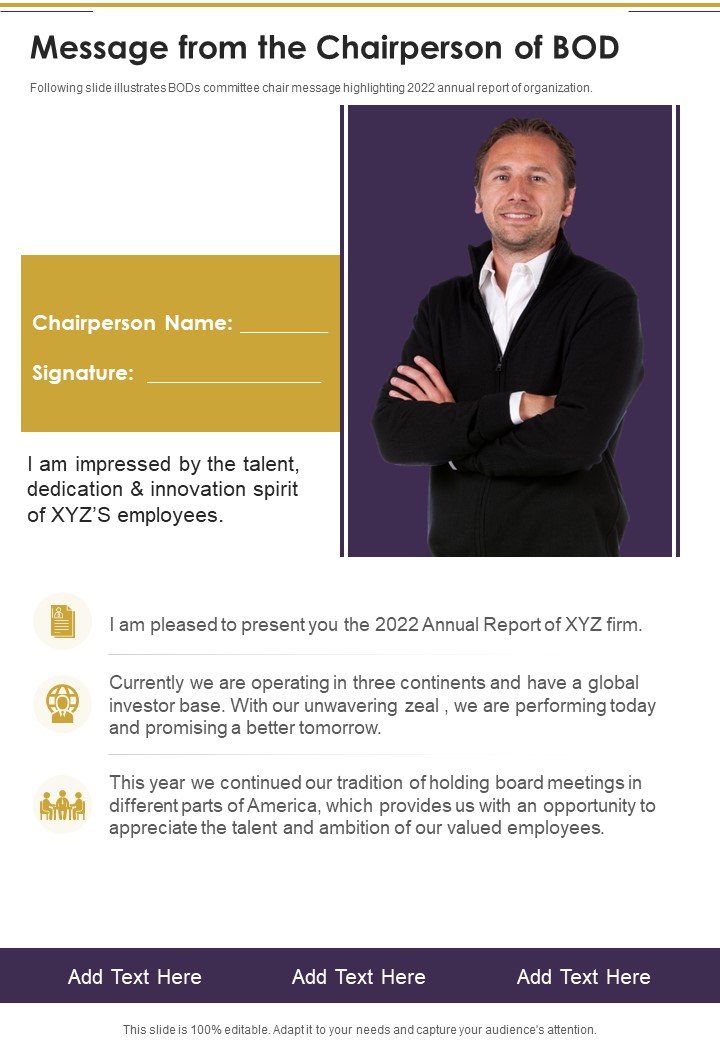 Message From The Chairperson Of BOD One Pager Documents