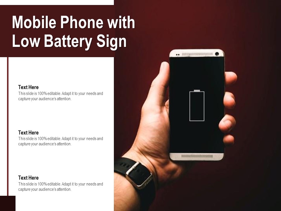 Mobile Phone With Low Battery Sign Ppt PowerPoint Presentation Show Outline PDF